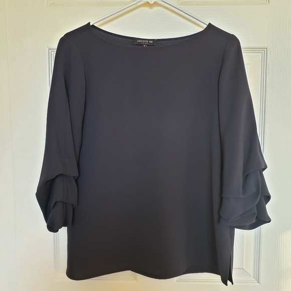 Lafayette 148 Dark Gray Blouse with gathered sleeves. Size S Office Quiet luxury - Picture 1 of 8